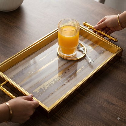 3Pc Gold Serving  Tray Set