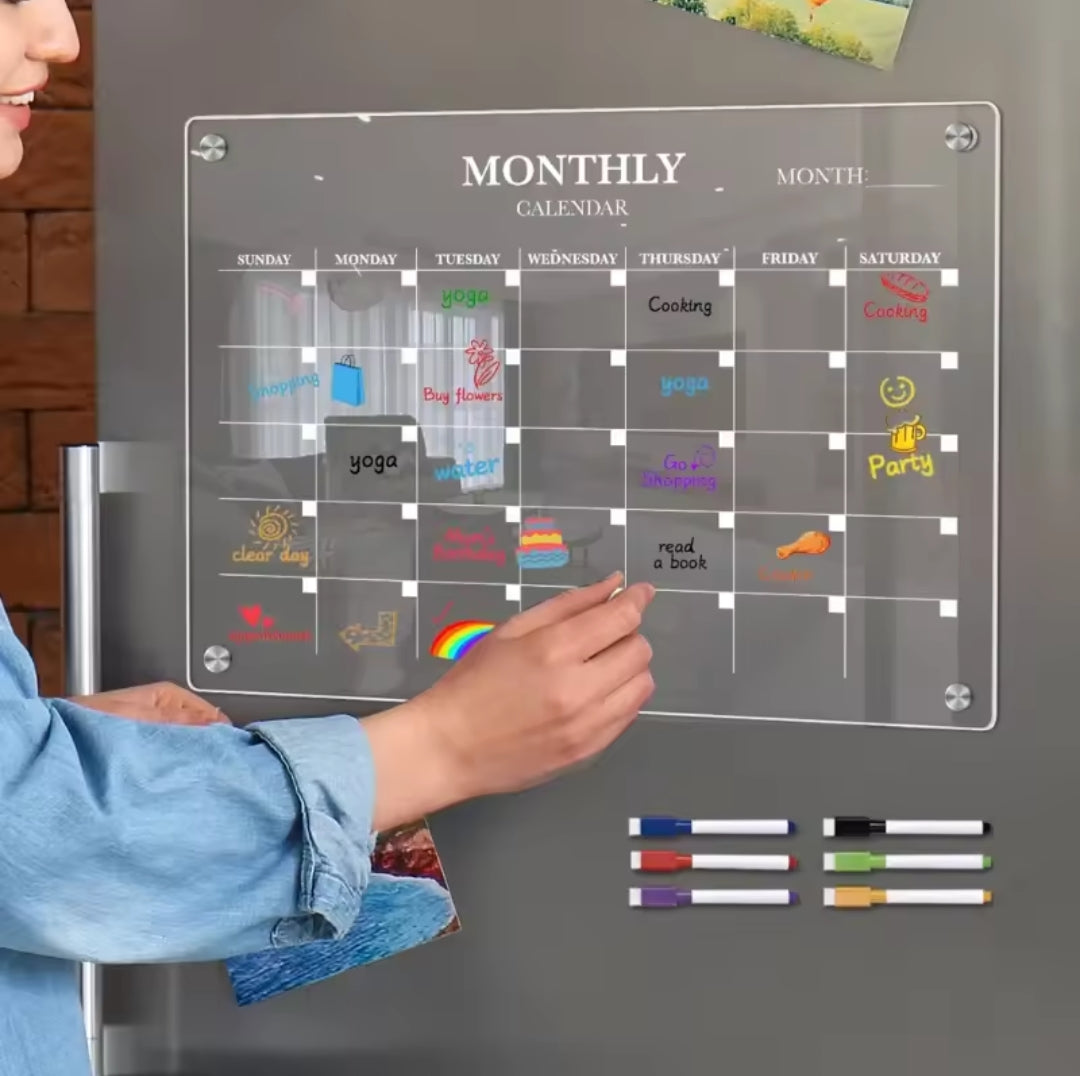 Acrylic Monthly planner with Erasable Pens Fridge Planner