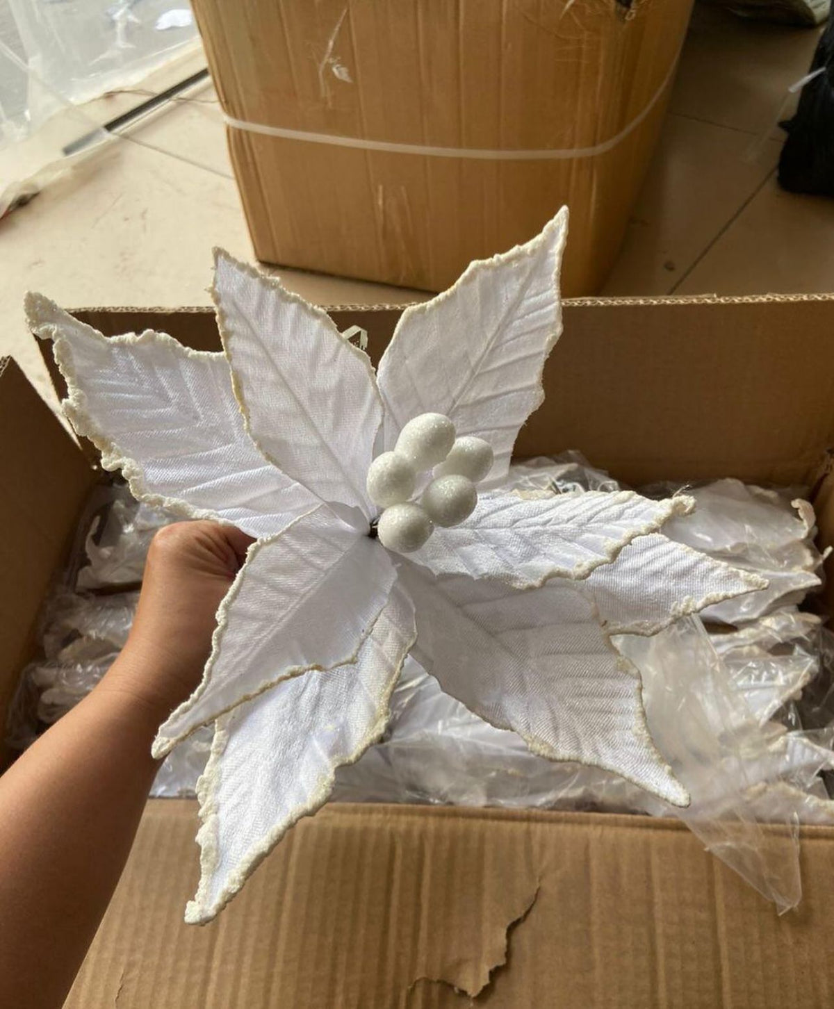 White Fabric Artificial Christmas Poinsettia Flower