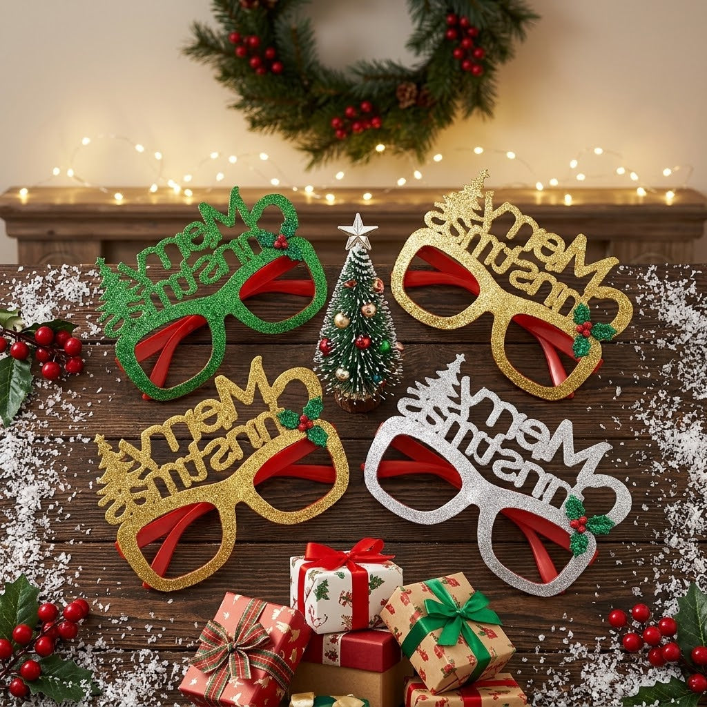 4Pcs Glitter Christmas Themed Party Goggles
