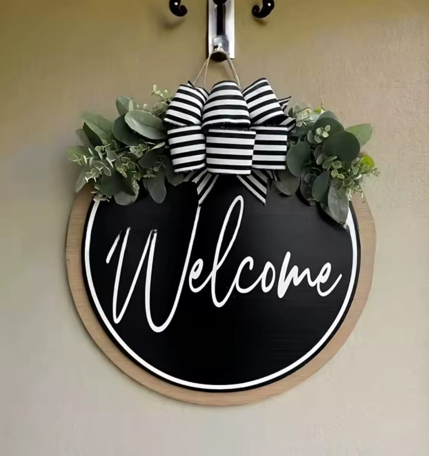 Welcome Door Hanging Sign Wooden Door Wreath Gha