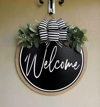 Welcome Door Hanging Sign Wooden Door Wreath Gha