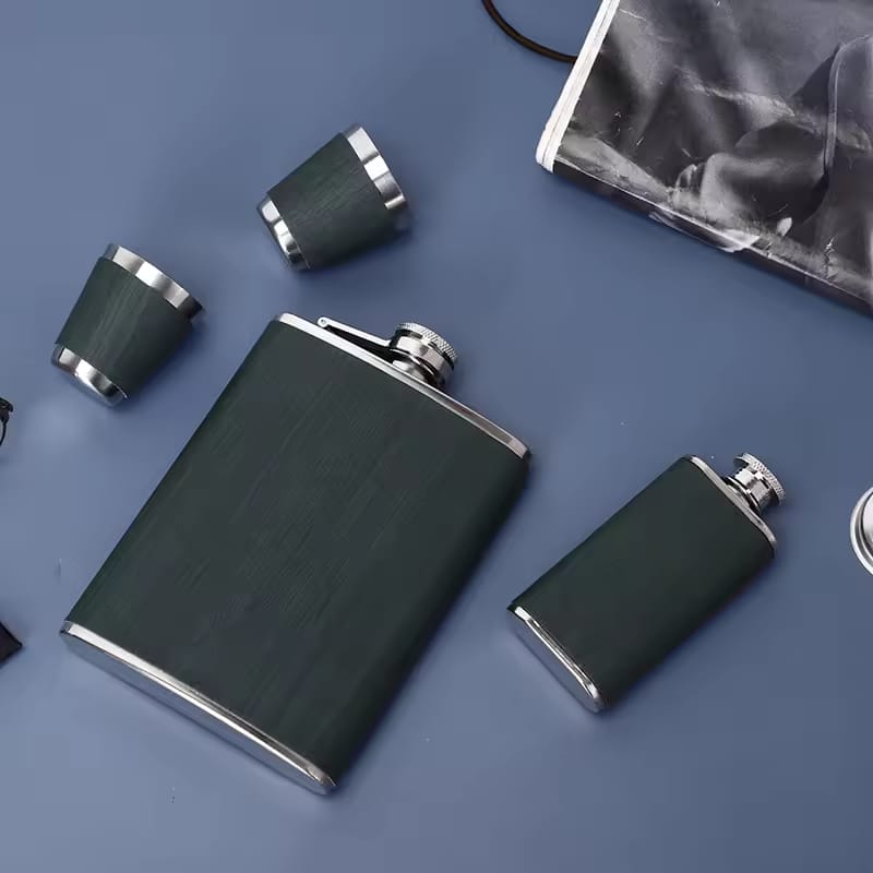 Green Whiskey Flask Gift Set