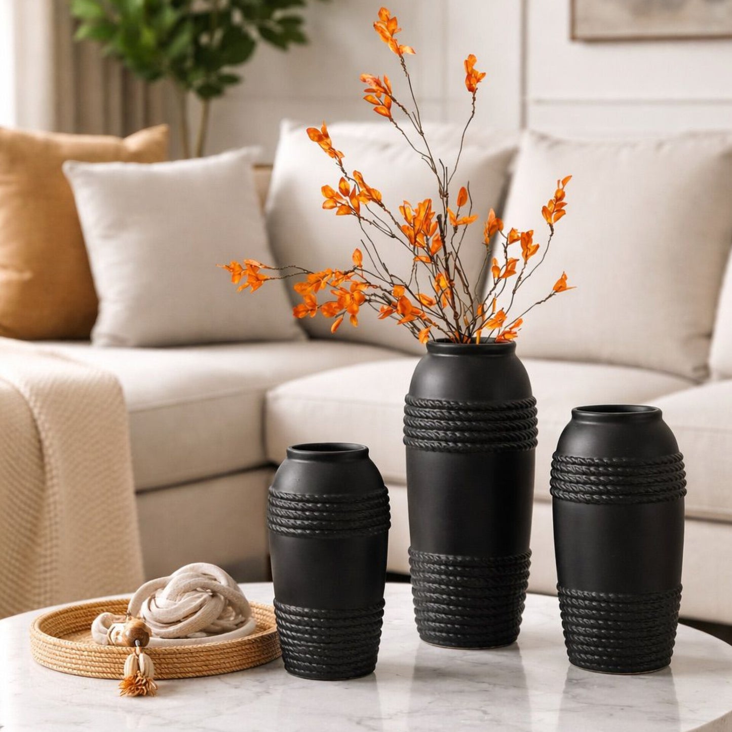 3-Piece Textured Ceramic Vase Set