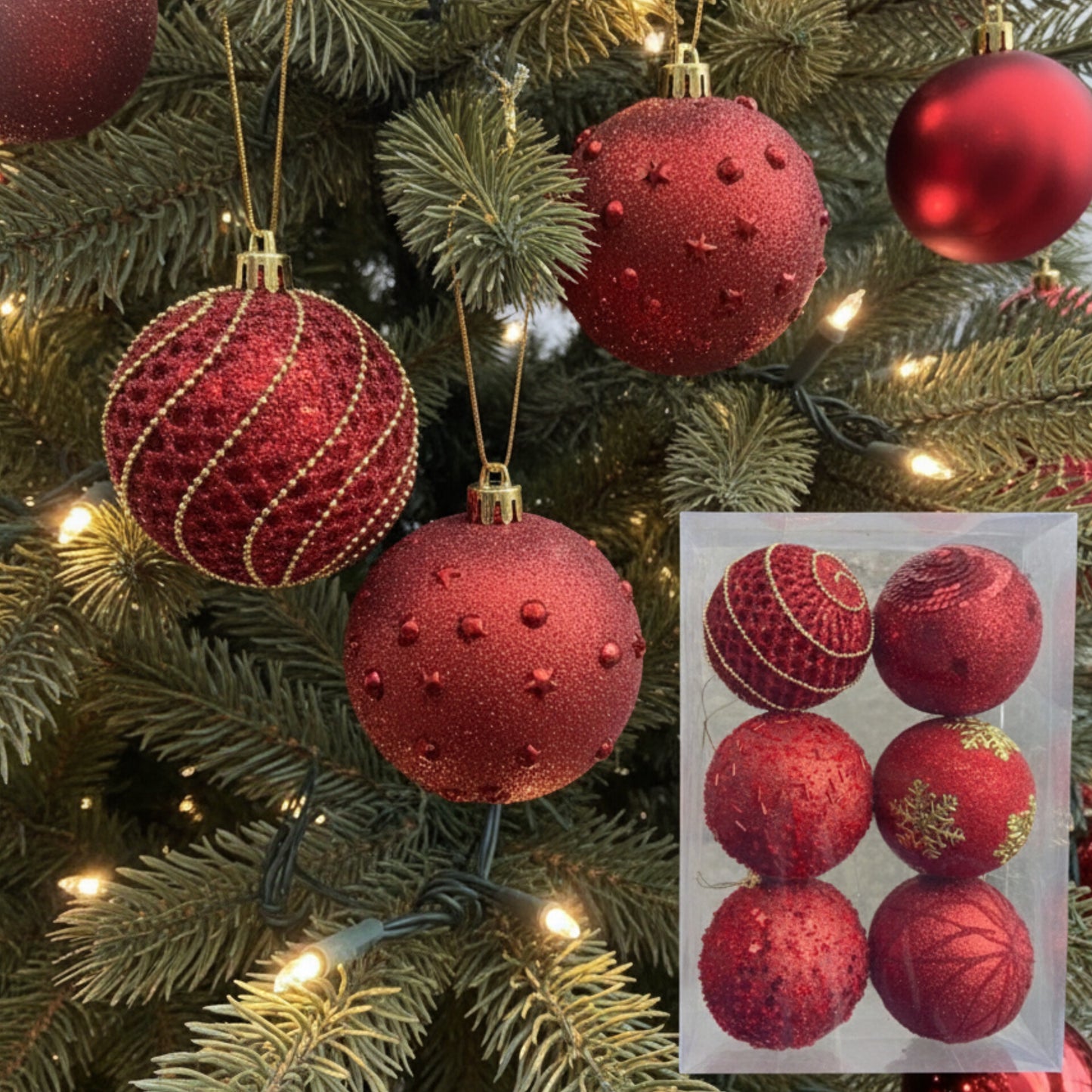 Large 6Pc 10cm Deluxe Glitter Christmas Ball Ornaments