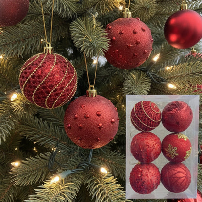 Large 6Pc 10cm Deluxe Glitter Christmas Ball Ornaments