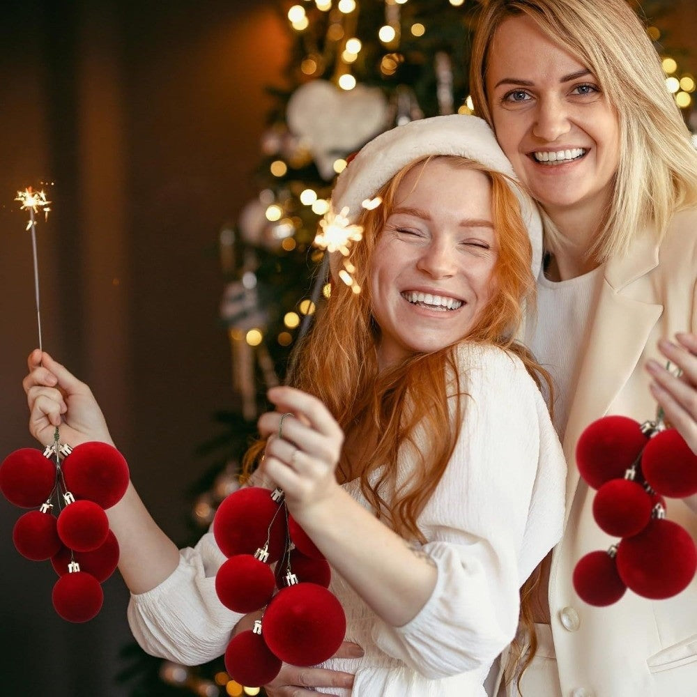 6Pcs Set of Burgundy Christmas Ball Clusters Ornaments