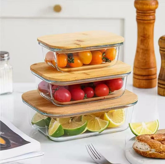 3 in 1 Glass food containers with bamboo lid