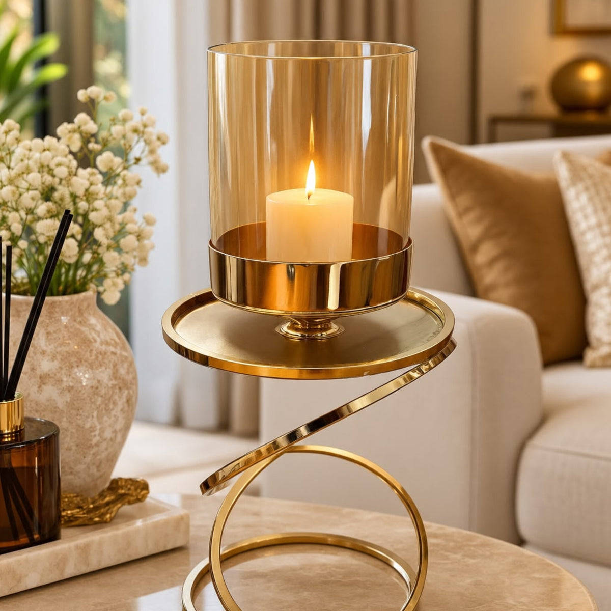 Gold Candle Holder With Glass
