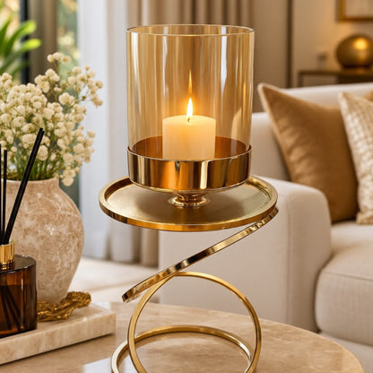 Gold Candle Holder With Glass