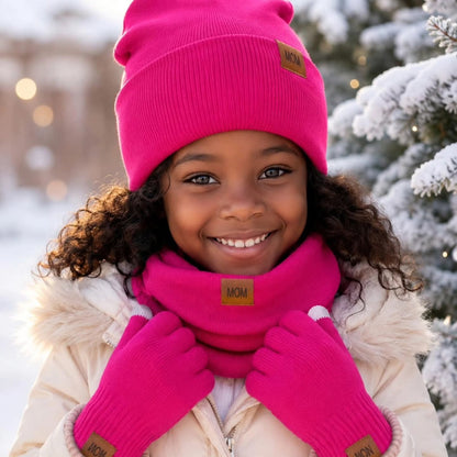 3pcs Warm Kids  Beanie Hat Scarf and Gloves Set