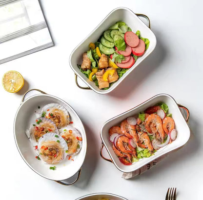Ceramic baking tray with gold ring