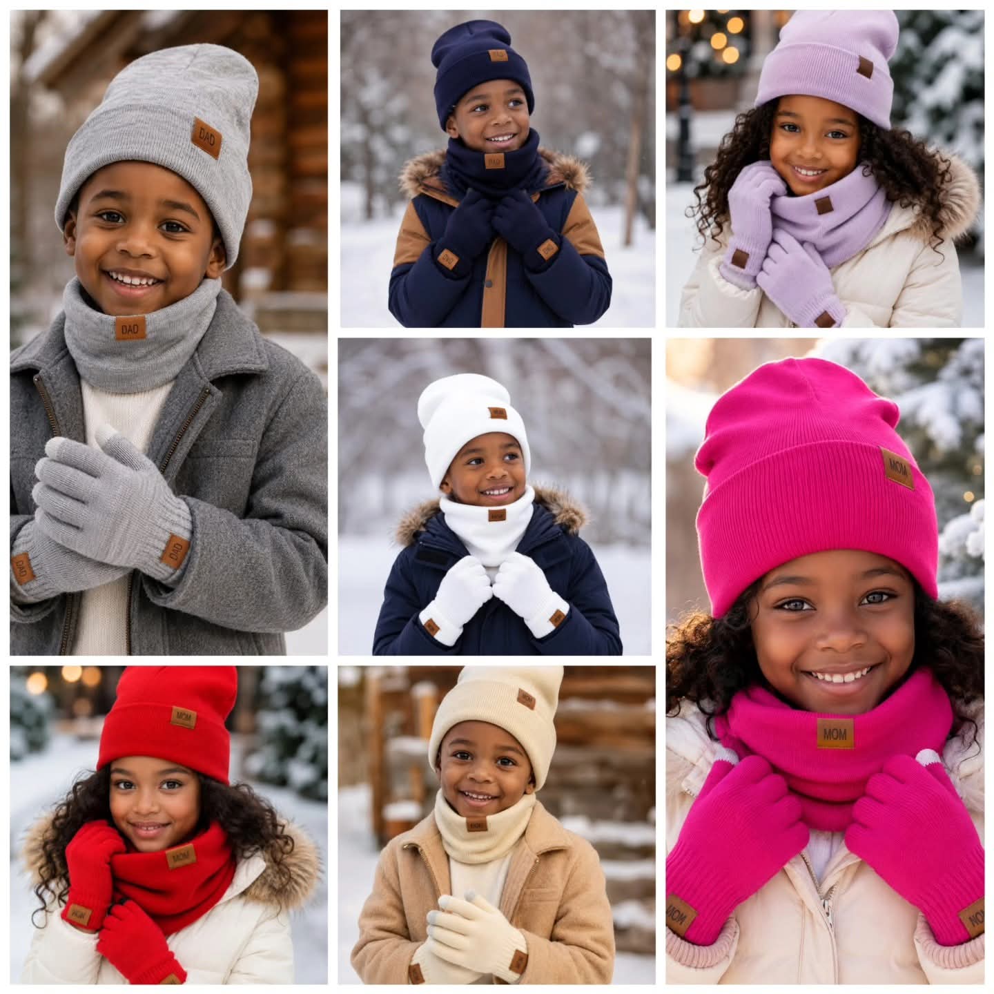3pcs Warm Kids  Beanie Hat Scarf and Gloves Set