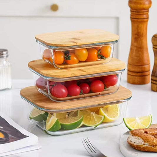 3 in 1 Glass Bamboo Lids Storage Containers
