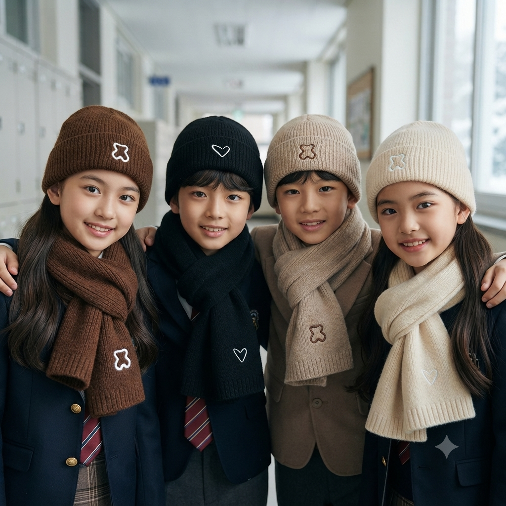 2 in 1 Warm Winter Kids Beanie Hat and Scarf Set