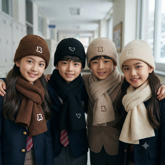 2 in 1 Warm Winter Kids Beanie Hat and Scarf Set