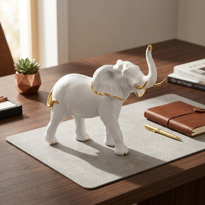Resin White  Gold Elephant Sculpture Home Office Decor