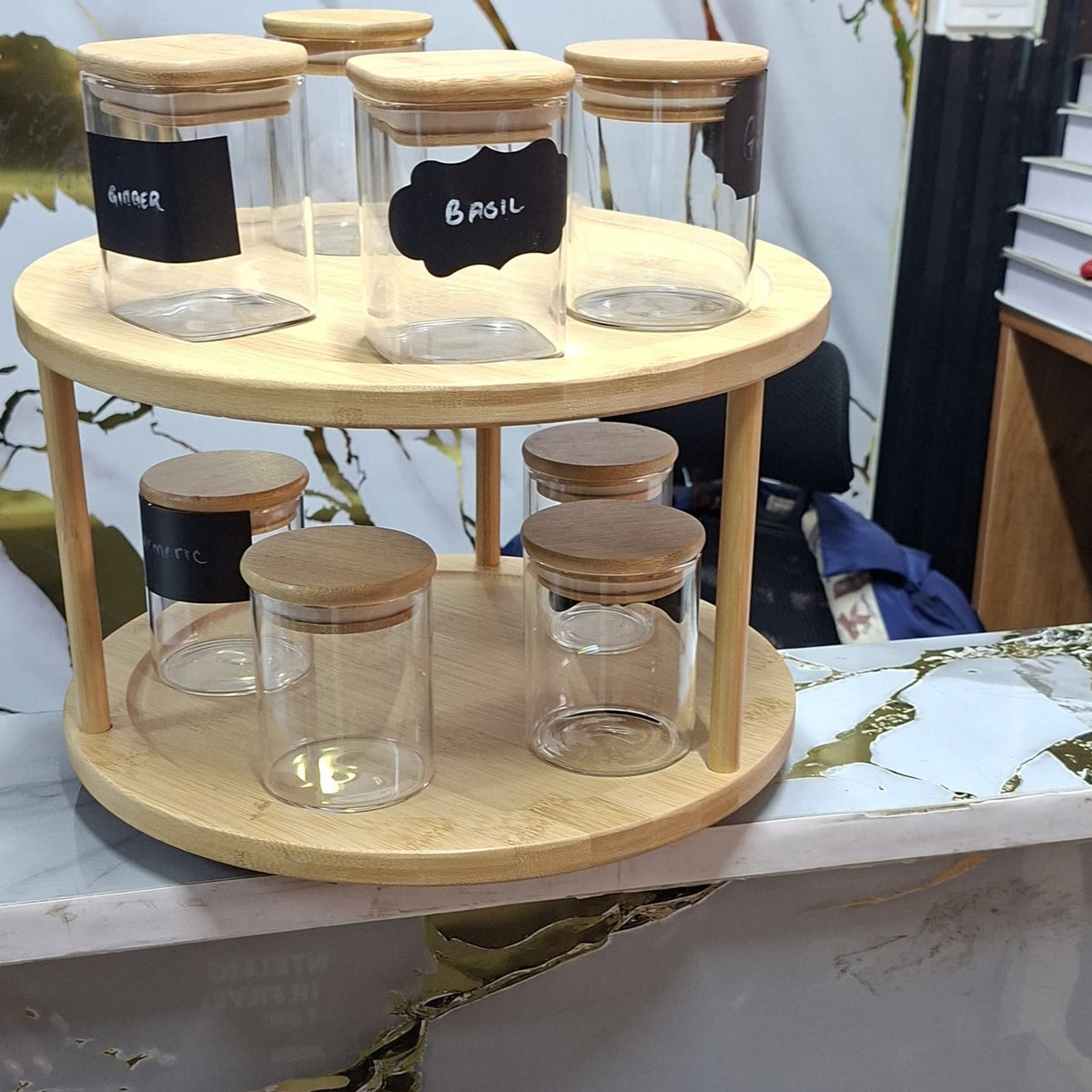 Bamboo rotating spice rack