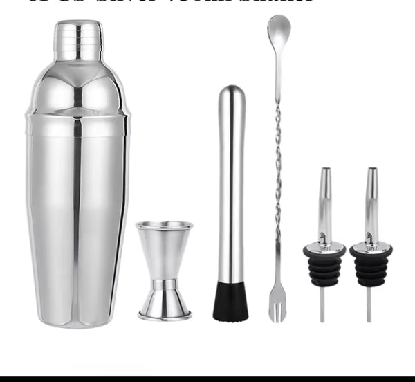 Six Piece Stainless Steel Cocktail Shaker Set 550ml