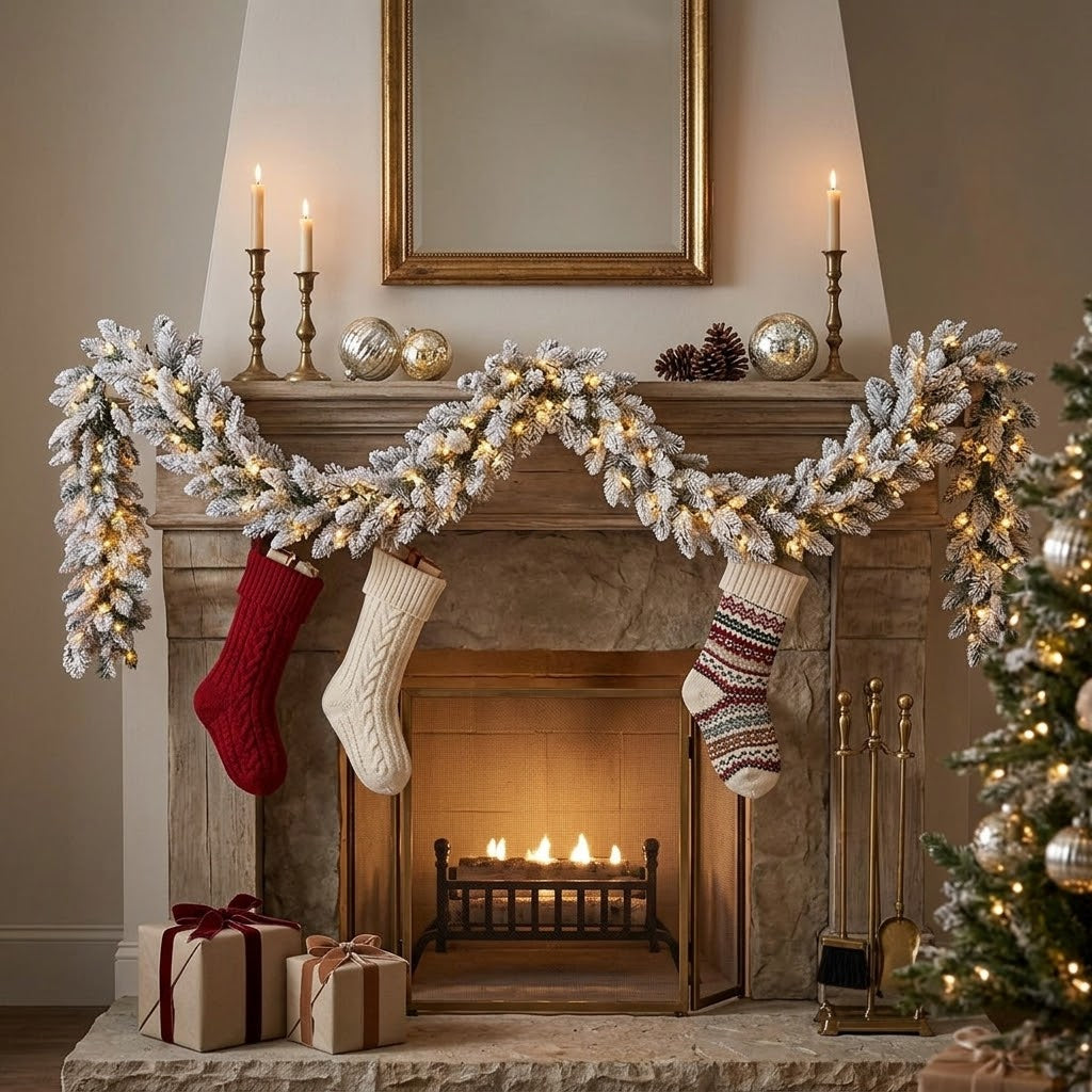 2.7M Christmas Snow Flocked Garland with Lights