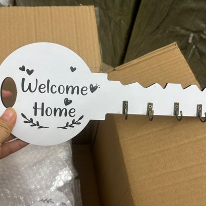 Wooden key holder with hooks