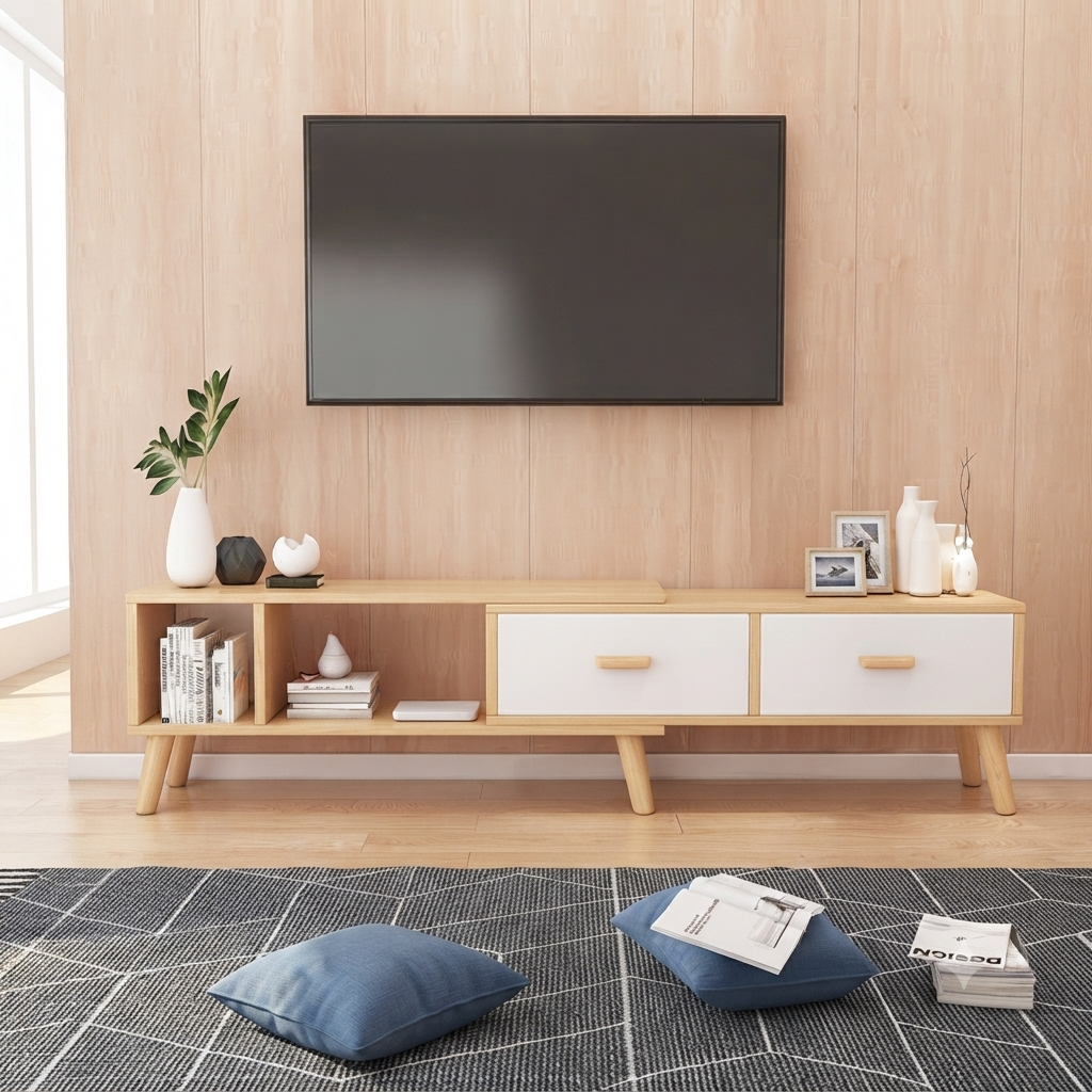 Extendable TV Console with White Drawers