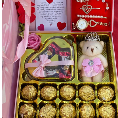 Ladies Valentine Jewelry and Chocolate  Gift Set