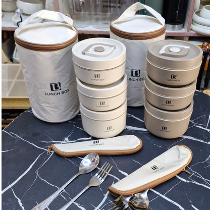 3 Tier Insulated Lunch Box Set With Thermal Bag And Cutlery