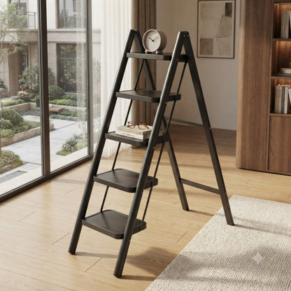 5 Tier Anti Slip Black Foldable Stepper Ladder
