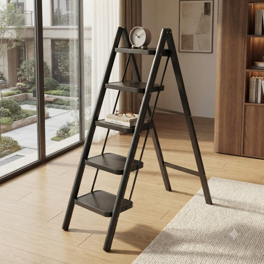 5 Tier Anti Slip Black Foldable Stepper Ladder