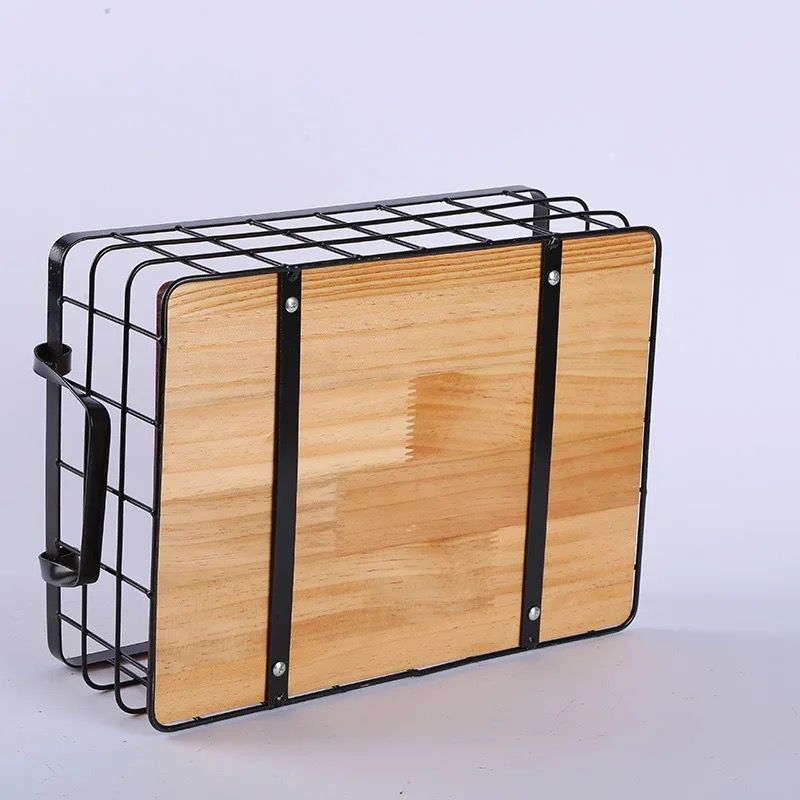 Iron Pantry Basket with Bamboo Base