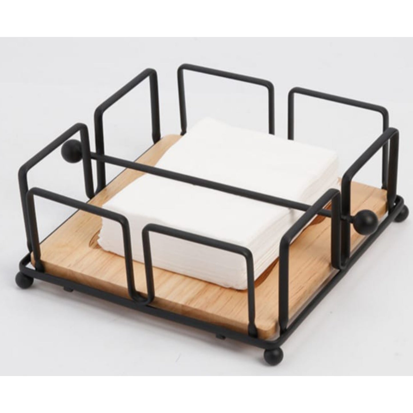 Metallic Serviette/Napkin Holder with Bamboo Base