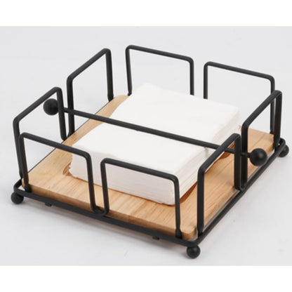 Metallic Serviette/Napkin Holder with Bamboo Base