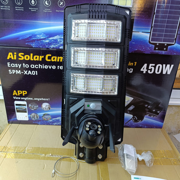 2 in1 450W Solar Street Light and 4G AI PTZ 360 Camera
