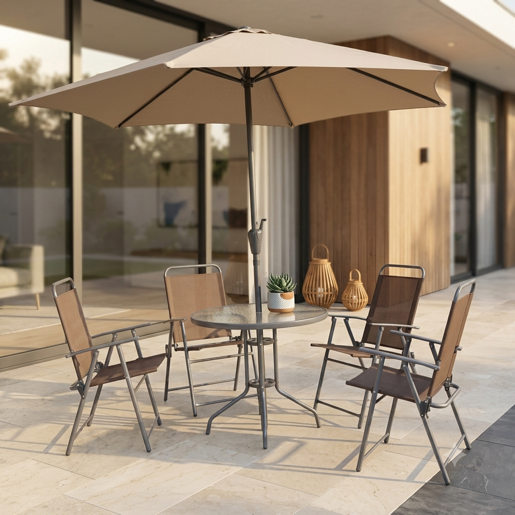 6 Piece Outdoor Bistro Garden Patio Dining Set with Umbrella