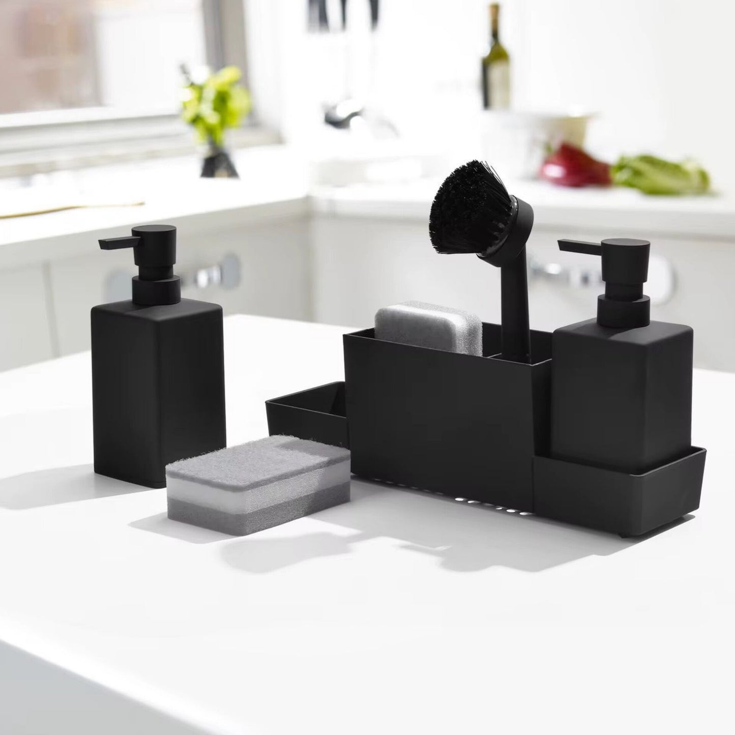 Kitchen Soap Dispenser With Sponge Holder Set
