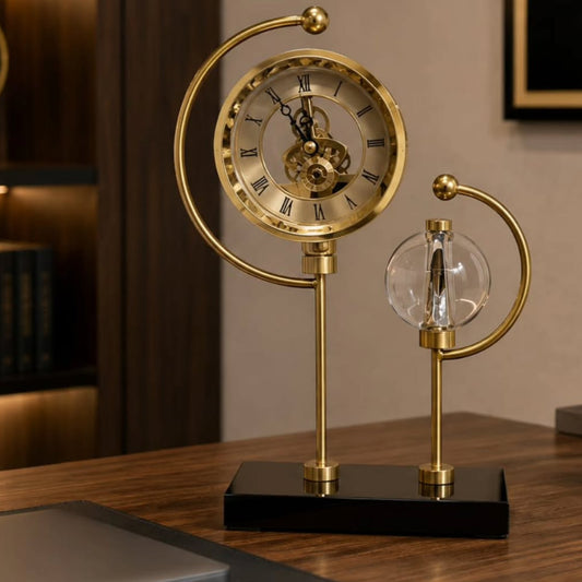 Golden Celestial Stand Clock with Crystal Ball