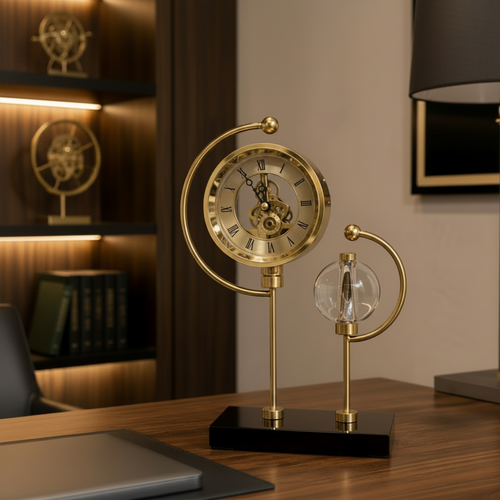Golden Stand Clock with Crystal Ball