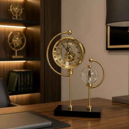 Golden Stand Clock with Crystal Ball