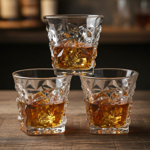 Textured 6Pc Geometric Whiskey Glass Set