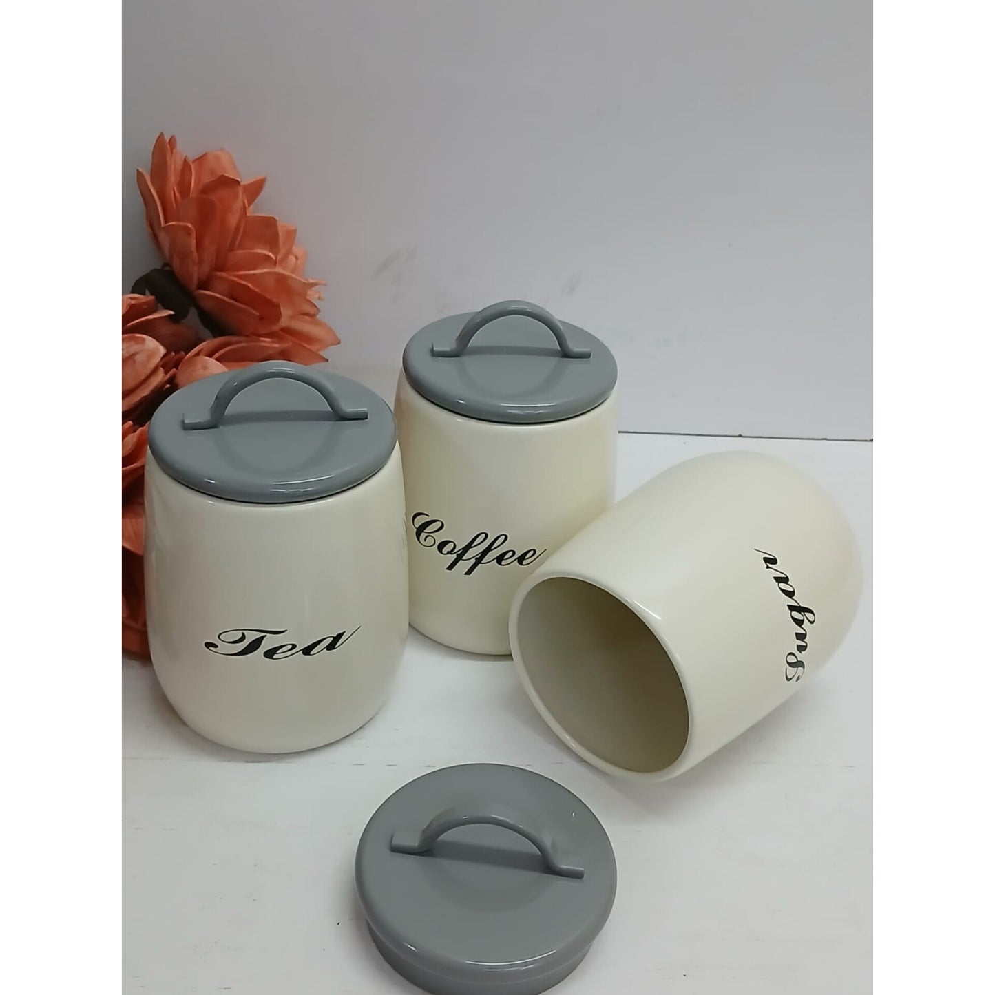 Three Piece Tea Coffee and Sugar Canister Set