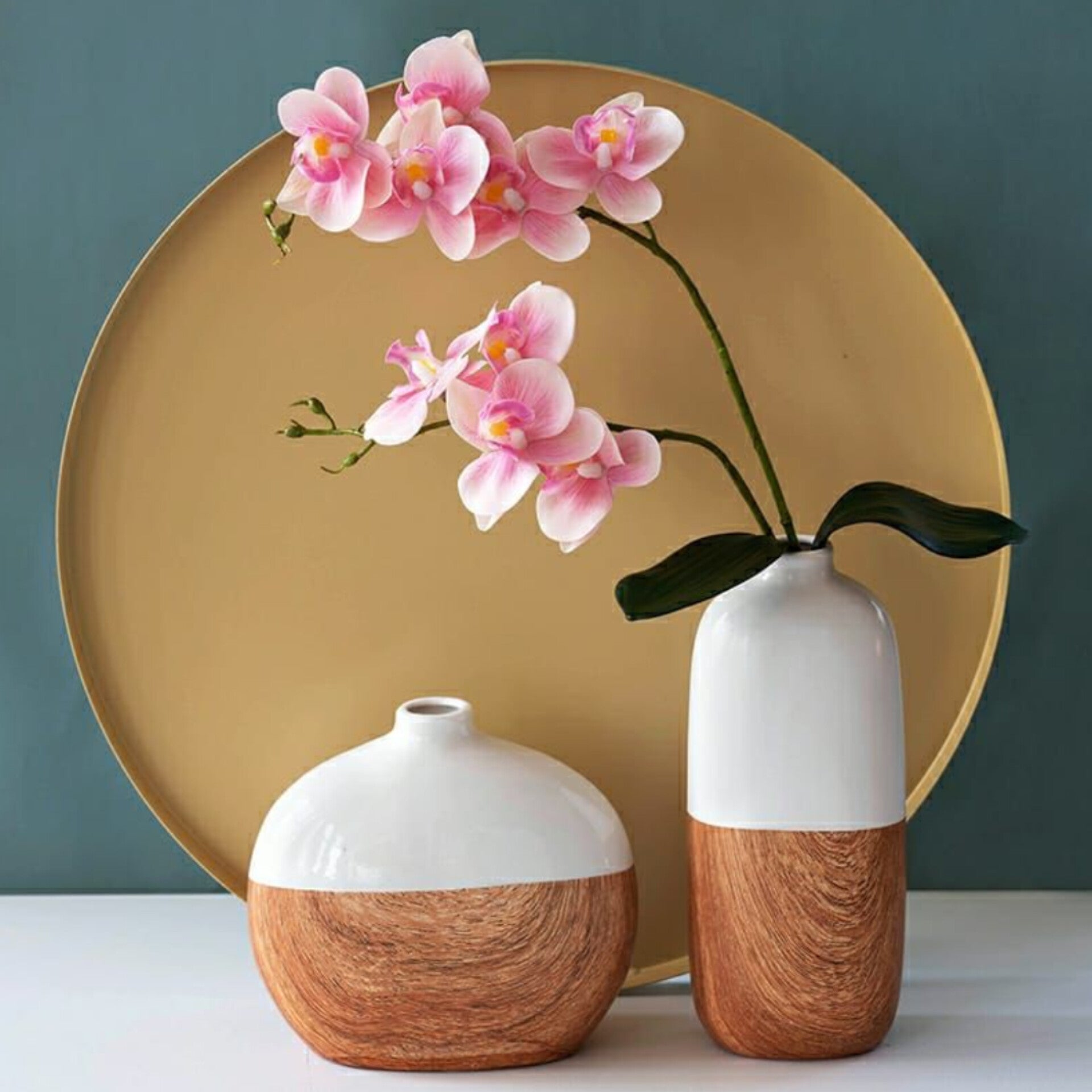 Wood grain ceramic flower vase