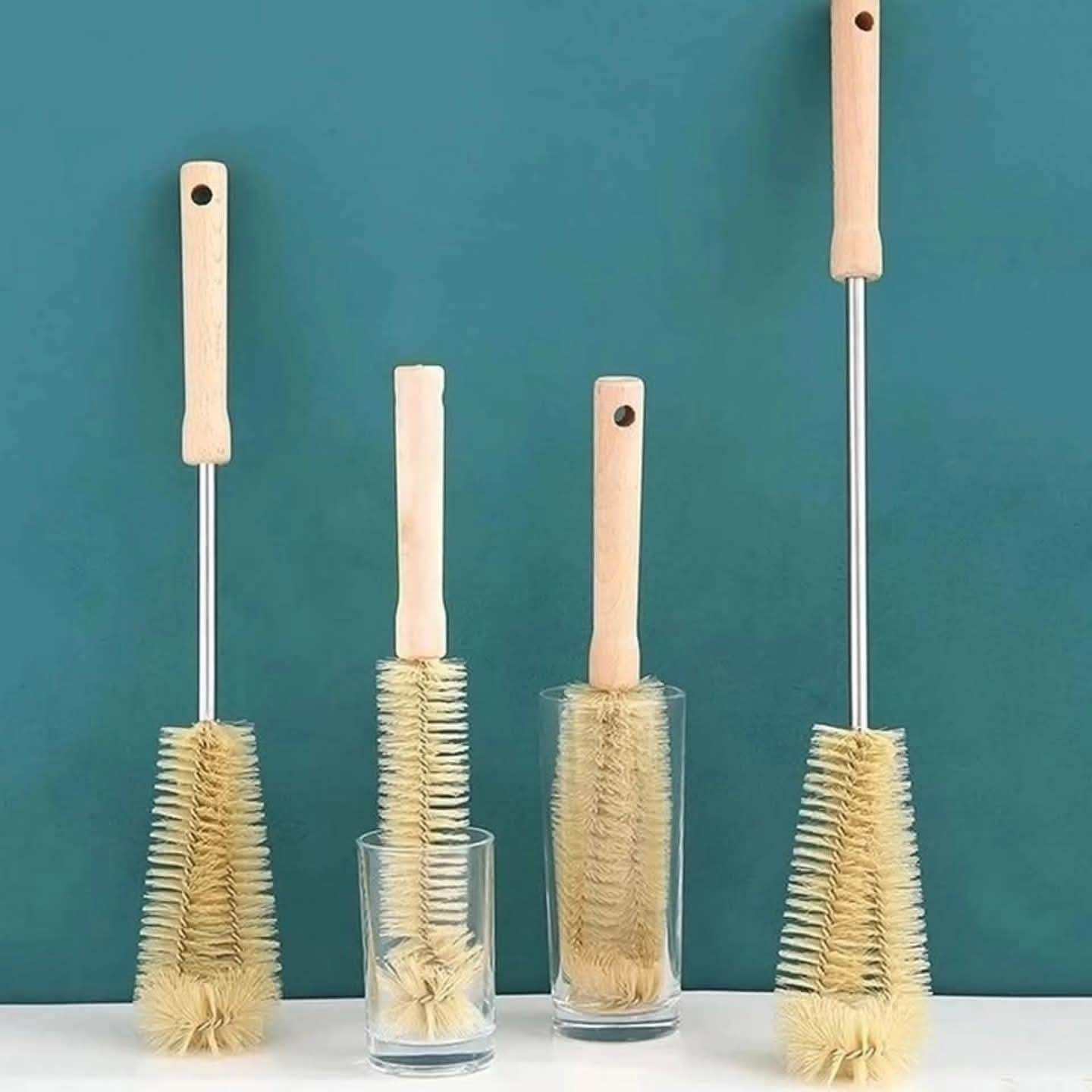 4pcs long wooden hand bottle Cleaning brushes