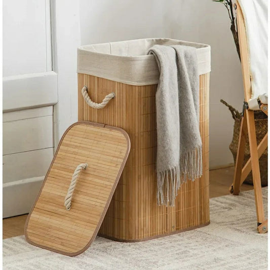 Foldable bamboo laundry basket