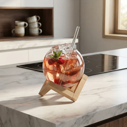 Glass Juice Cup With Straw And Bamboo Base