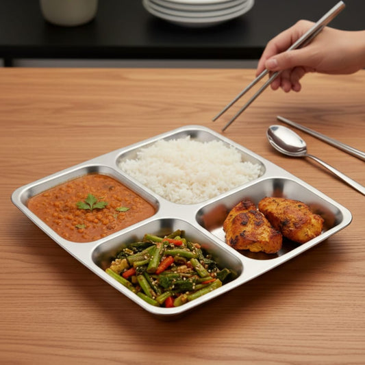 4 Section Stainless Steel Partitioned Plate