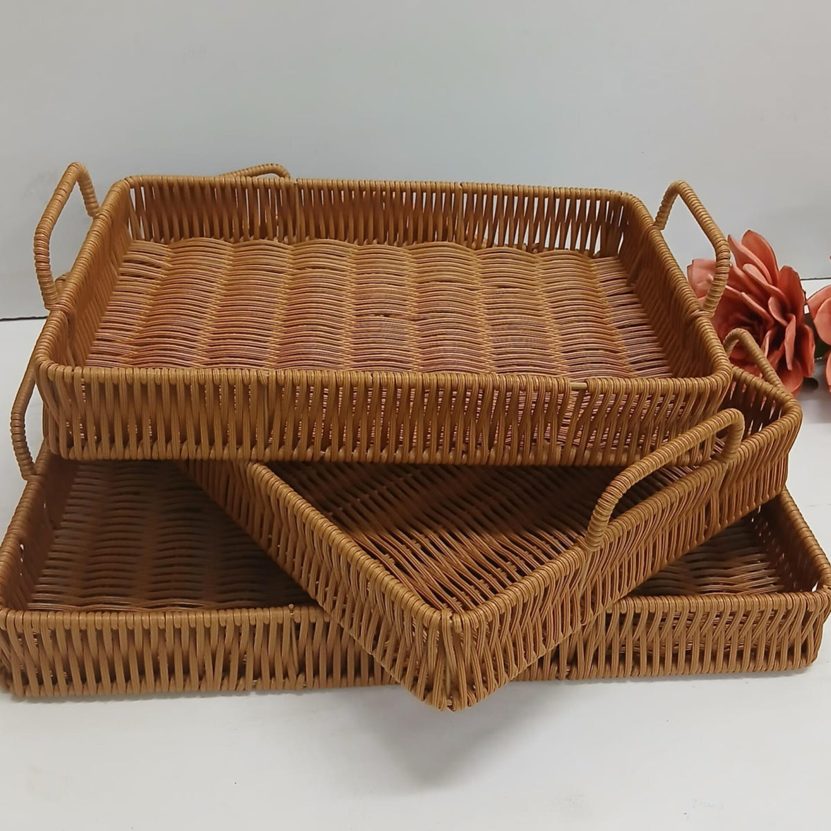 3 Un 1 Handmade Rattan Deco Style Trays With Handle