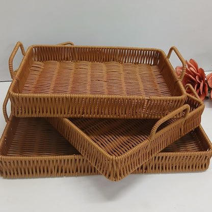 3 Un 1 Handmade Rattan Deco Style Trays With Handle