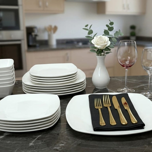 30pcs Ceramic Square Plain Dinner Set