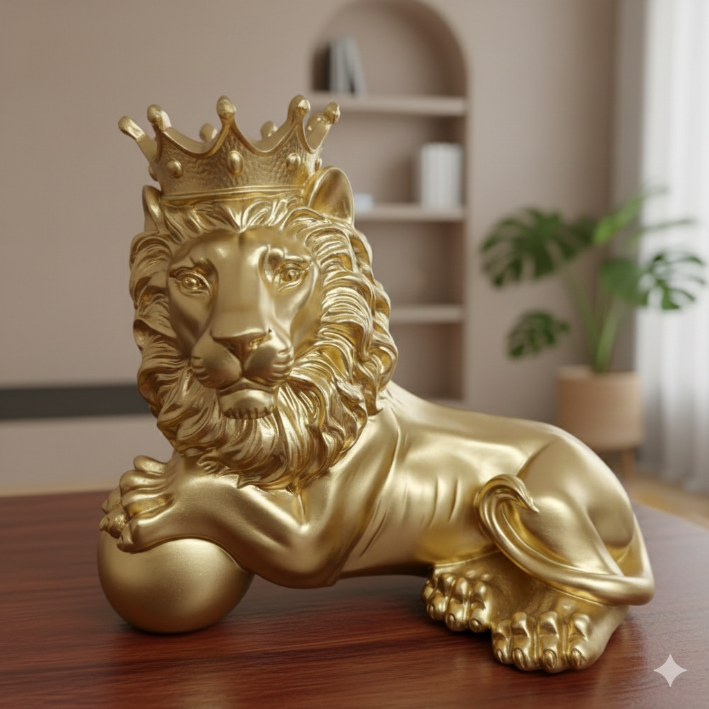 Gold Crowned Lion Ceramic Statue